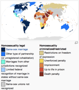 Map taken from http://en.wikipedia.org/wiki/LGBT_rights_by_country_or_territory